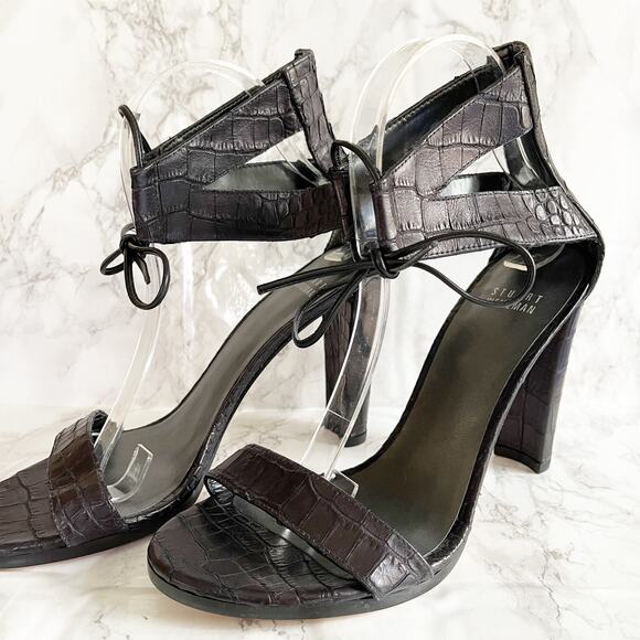 STUART WEITZMAN Leather Crocodile Embossed Heels Black 39 - Picture 1 of 8
